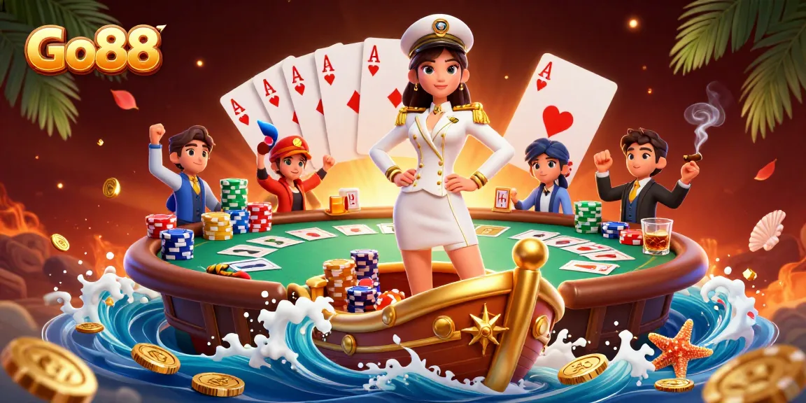 Experience the excitement of Go88 with a dynamic casino scene showcasing thrilling poker elements.
