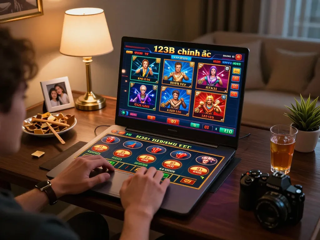 Player engaging in gaming on 123B chính thức online casino platform with vibrant graphics and cozy atmosphere.