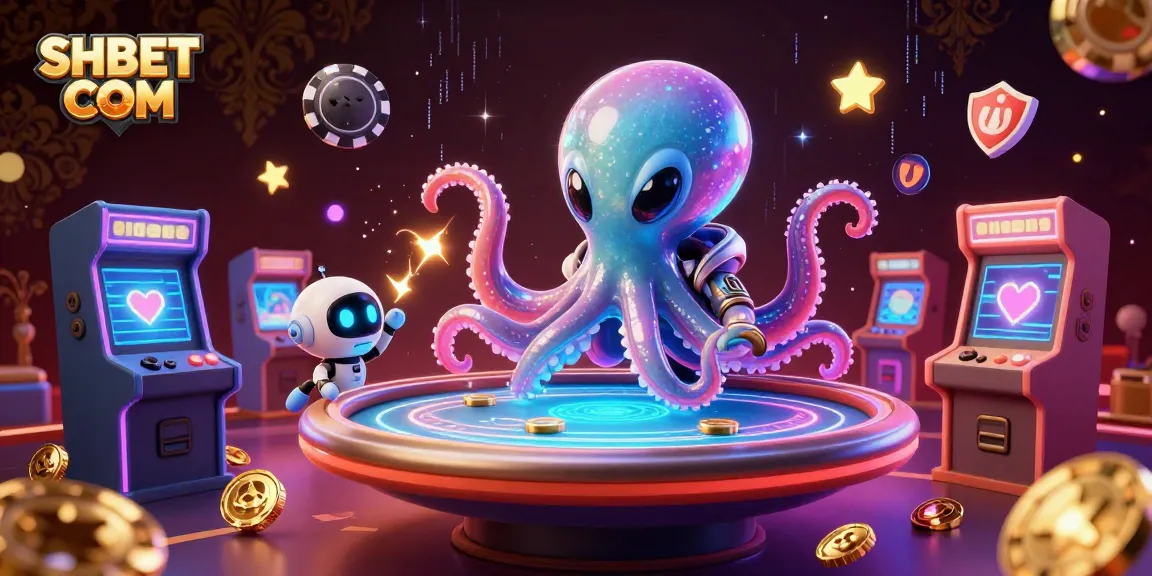 SHBET COM engages players with an exciting 3D alien-themed casino illustration featuring dynamic action.