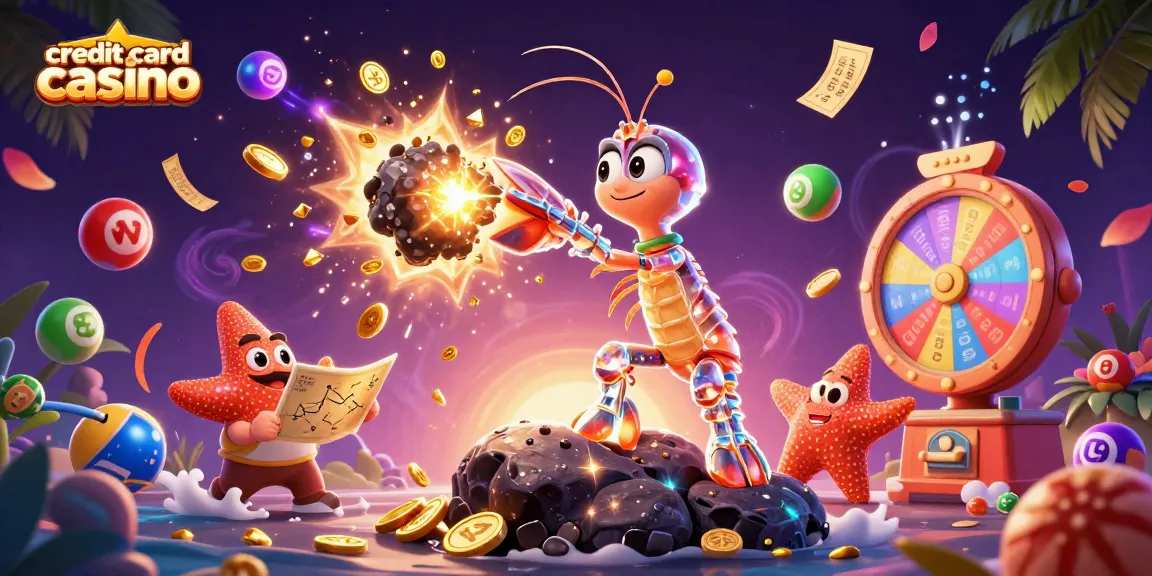 Join the excitement at credit card casinos with vibrant illustrations of gameplay elements.