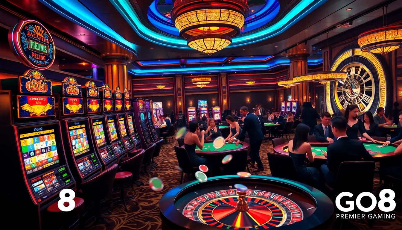 Experience the excitement at GO8's luxurious casino with vibrant slot machines and engaging poker tables.
