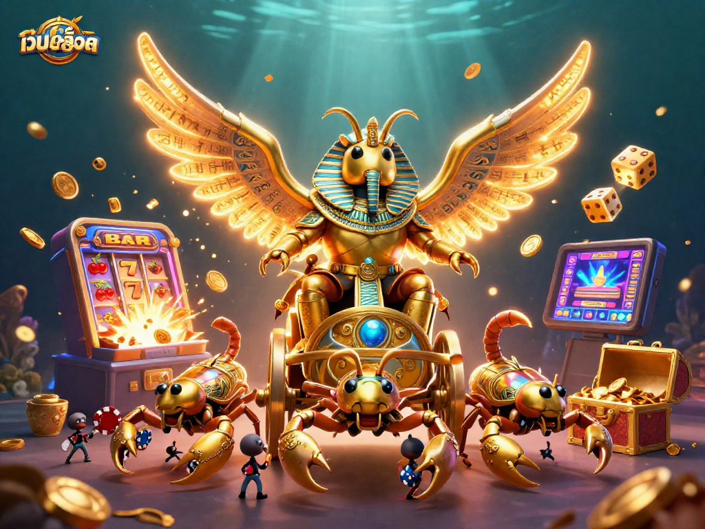 Play สล็อตเว็บตรง with excitement as golden scarabs and jackpots burst in 3D detail.