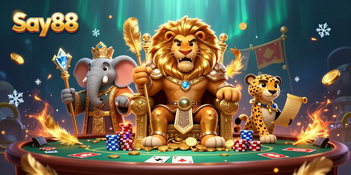Engage with the thrilling world of Say88's online poker, featuring a vibrant 3D casino scene.