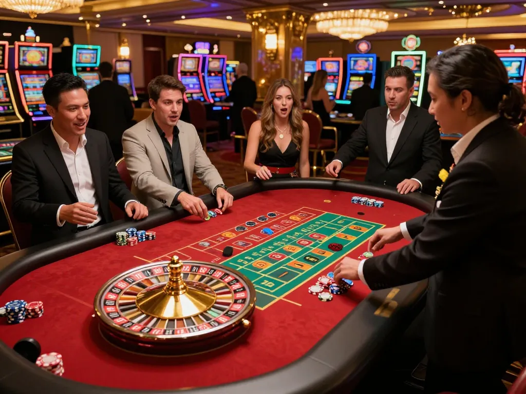 Exciting roulette moment showcasing players betting on Sun win at a glamorous casino table.