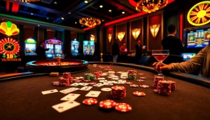 Players engage in an exciting poker game at a luxurious casino table, capturing the thrill of OK8386.