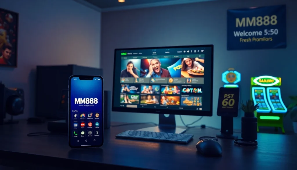 Experience the vibrant gaming atmosphere of mm88 with engaging desktop setup and promos.