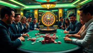 Experience thrilling casino gameplay with OK8386-themed poker tables and vibrant chips.