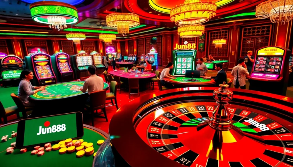Experience the excitement at Jun88's vibrant casino tables featuring hot blackjack and thrilling roulette games.