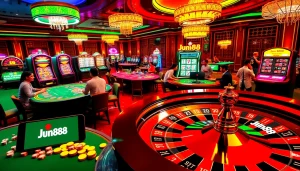 Experience the excitement at Jun88's vibrant casino tables featuring hot blackjack and thrilling roulette games.