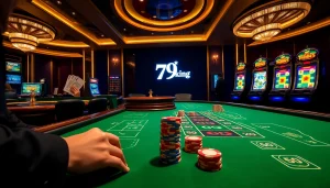 79king strategic casino scene with roulette, cards, and chips