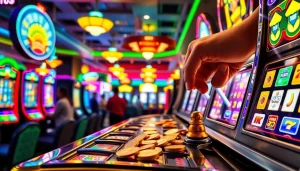 Slot Game yang menarik dengan mesin slot berwarna-warni dan suasana kasino yang meriah.