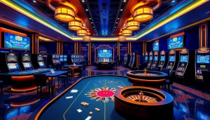 Experience thrilling games at https://f122.com.br/ with vibrant casino tables, slots, and poker chips.