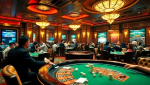 Experience the excitement of Đá Gà Thomo BJ888 with vibrant casino action, players, and high-stakes environment.