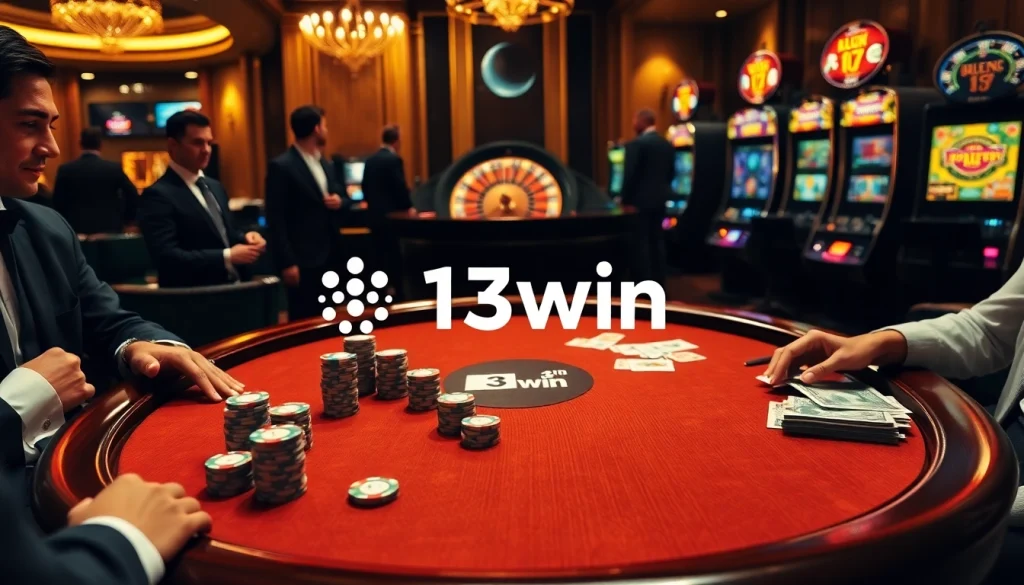 Exciting poker game experience at 13win with vibrant chips and cards.