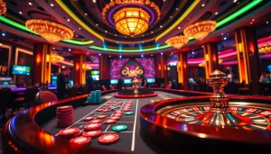 Intense casino action at nhà cái c168 with vibrant poker chips and roulette wheel.
