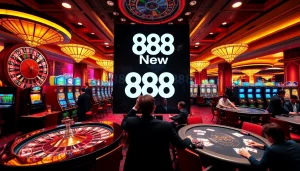 Experience the thrill of gaming at 888 New with vibrant casino tables and engaging players.