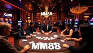 Players enjoying poker at MM88's live casino table featuring vibrant decor and thrilling action.