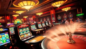 Players enjoying exciting gambling games at 888TO casino with vibrant slot machines and poker tables.