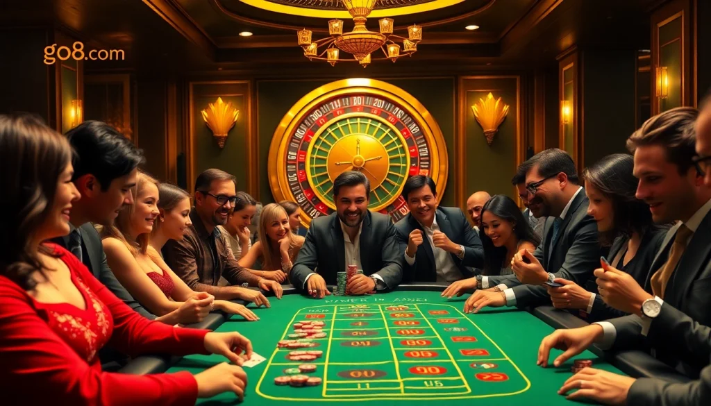 Experience the thrill of gaming at go8.com with players winning at a poker table.