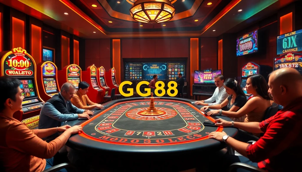 Players enjoying games on the GG88 online gambling platform, showcasing excitement and luxury.