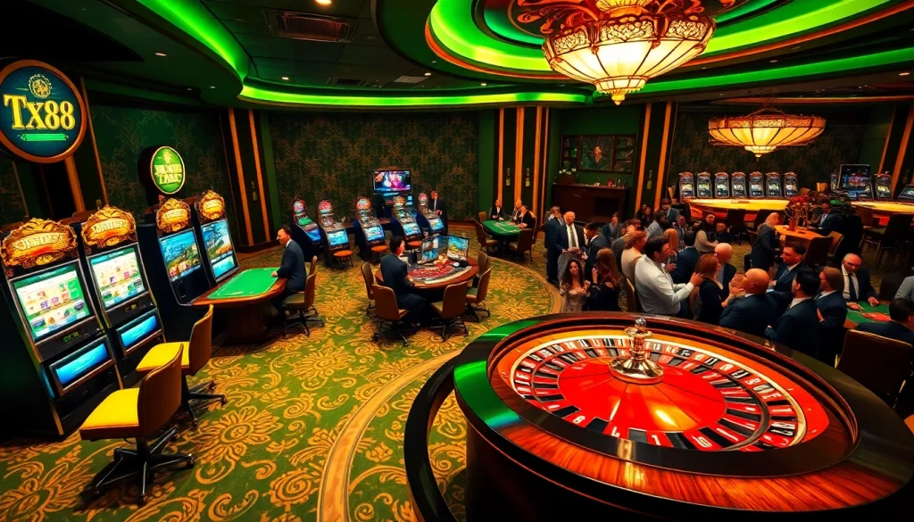 Experience excitement and winning strategies at TX88com.me in a luxurious casino setting.