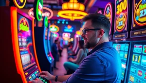 Menangkan permainan slot maxwin dengan antusiasme pemain di lingkungan kasino yang cerah.