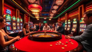 Experience the excitement of 22JL gaming at a luxurious casino table surrounded by eager players.