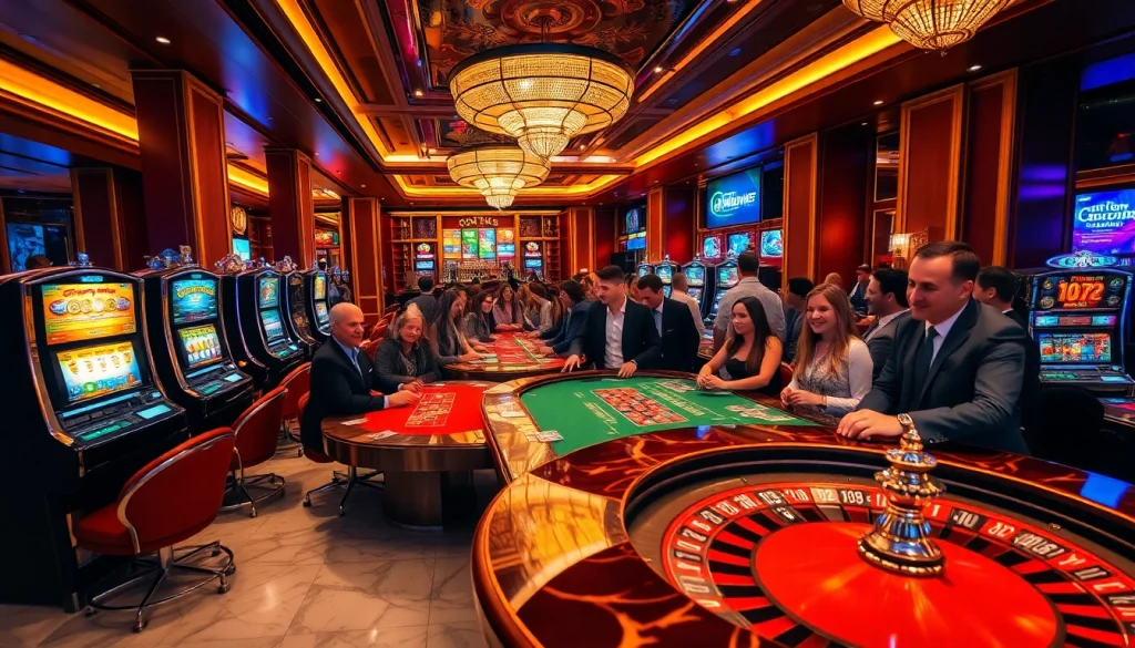 S8 club features vibrant casino action with players at roulette and poker tables.