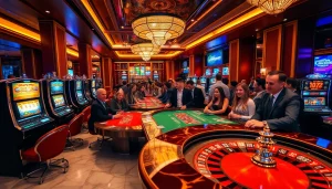 S8 club features vibrant casino action with players at roulette and poker tables.