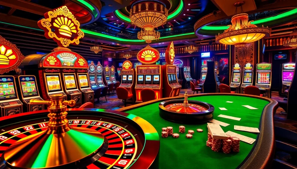 Experience excitement and luxury at https://www.6slots8.com/ with vibrant slot machines and a spinning roulette wheel.