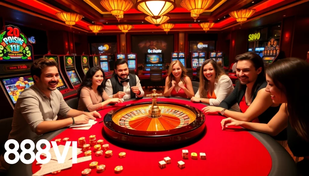 Players engaging in thrilling games at 888VI casino, experiencing excitement and luxury.