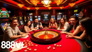 Players engaging in thrilling games at 888VI casino, experiencing excitement and luxury.