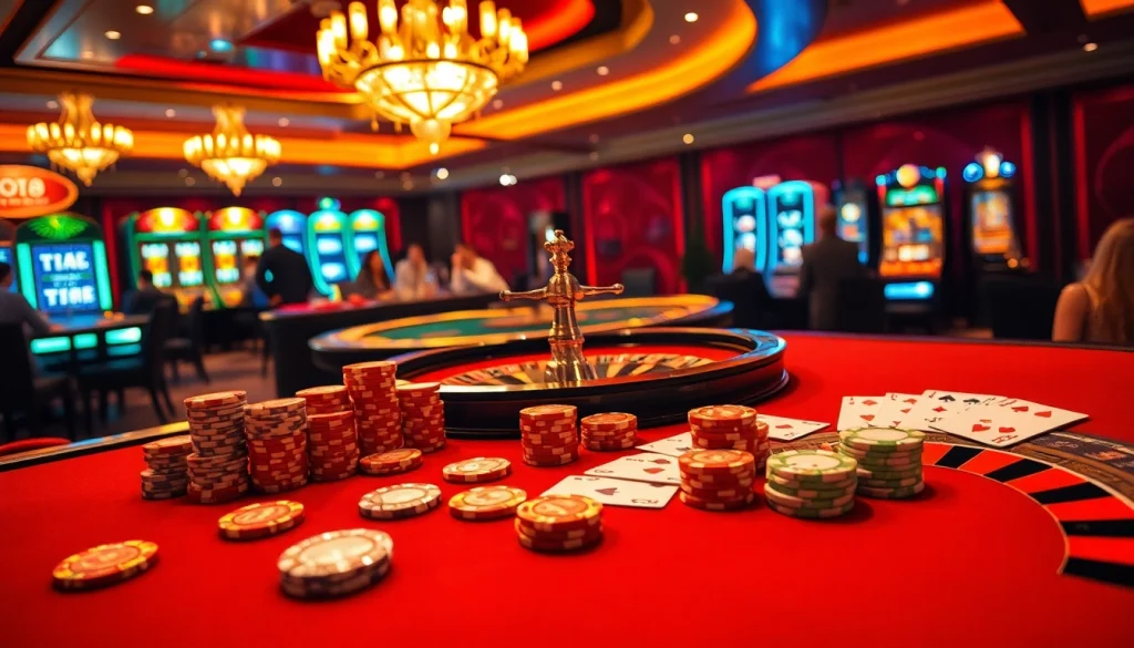 Players enjoy a thrilling game at the GO8 casino table with chips and cards in action.