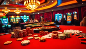 Players enjoy a thrilling game at the GO8 casino table with chips and cards in action.