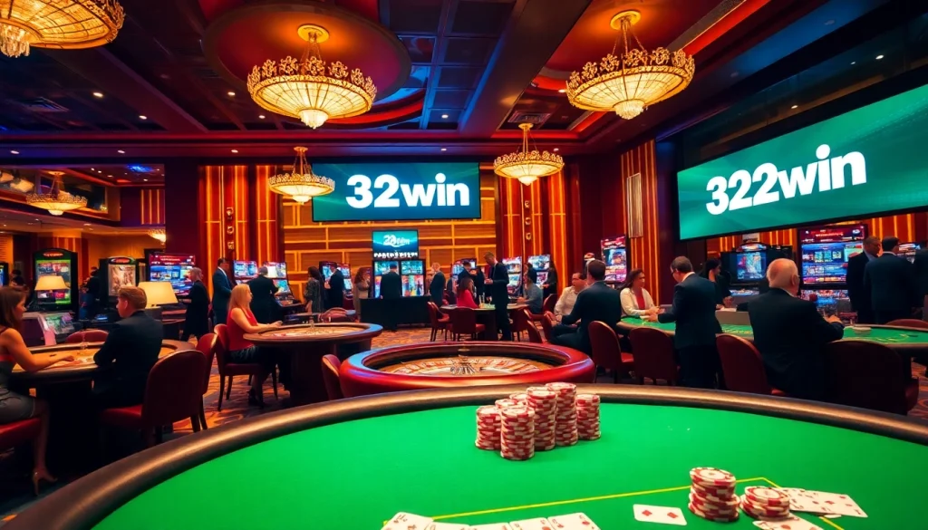 Thrilling gambling scene showcasing the excitement of 32win with poker chips and cards.