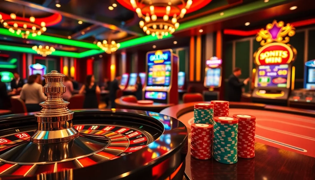 Experience the excitement of https://kkwin.life/ with a vibrant casino scene featuring poker chips and roulette.