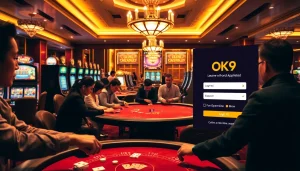 Engaging casino scene illustrating Đăng Nhập OK9 login and vibrant gaming experiences.