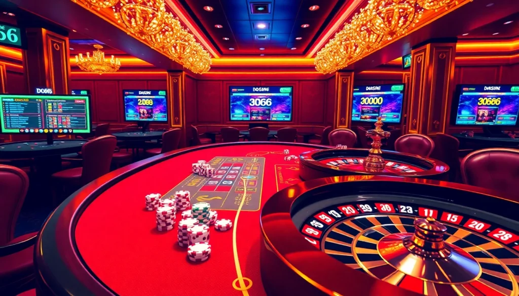 Experience high-stakes gaming at Do666 with a vibrant casino scene featuring a bustling gaming table.