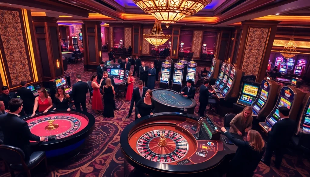 Experience the thrill of win55 at a luxurious casino filled with vibrant gaming tables and excitement.