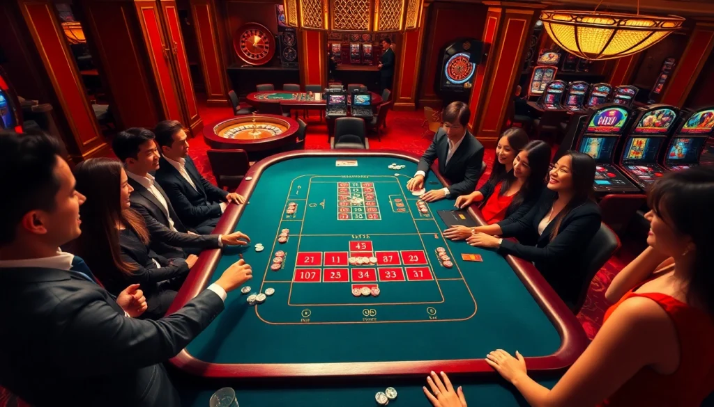 Exciting baccarat action at XX 88 casino with vibrant decor and enthusiastic players.