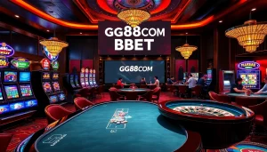Experience high-stakes action at GG88COM BET with vibrant casino tables and slot machines.
