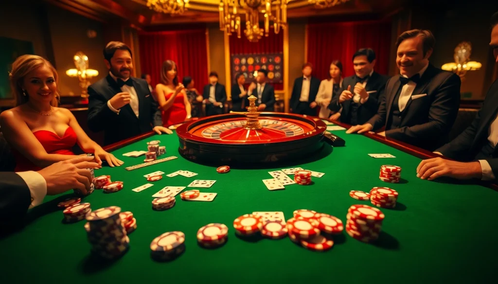 Experience the thrill at fun79 with vibrant casino action featuring poker chips and a roulette wheel.