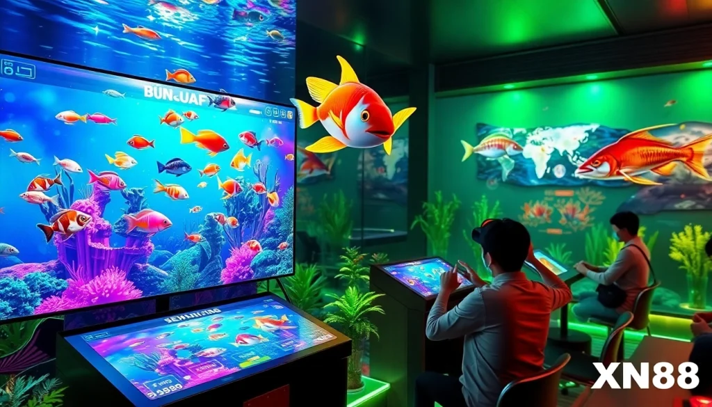 Bắn cá xn88 gaming scene showing players shooting fish on colorful interface.