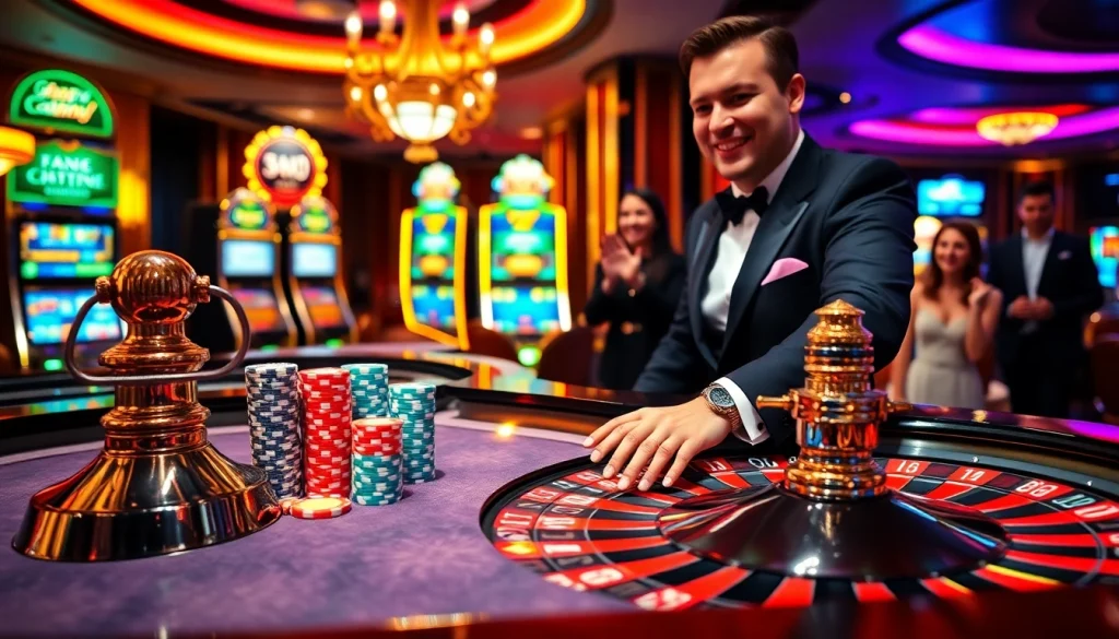 Players enjoying a high-stakes game at BL555's elegant roulette table, celebrating big wins.