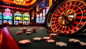 Experience thrilling casino games at 8s poker tables with vibrant slot machines in an exciting atmosphere.