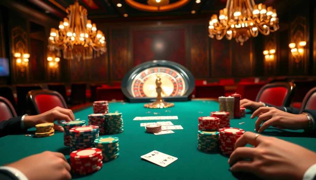 The original hidden wiki depicted in a luxurious casino environment, showcasing a vibrant poker table filled with colorful chips and soft lighting.