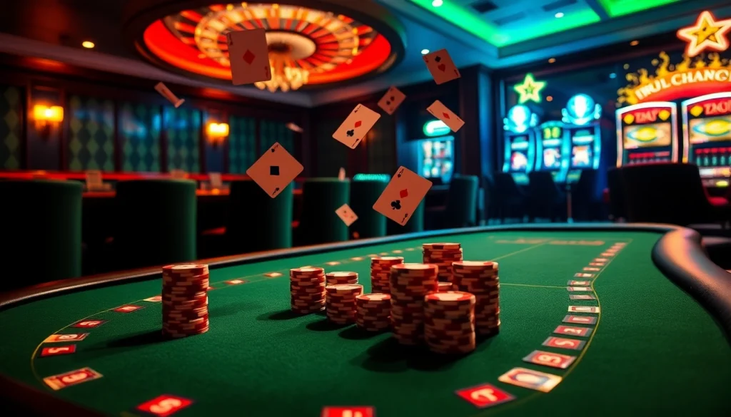 Experience the thrill of b52club at a luxurious casino table with vibrant poker chips.