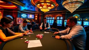 Experience the excitement of gambling at MB66 with high-stakes poker and vibrant casino elements.