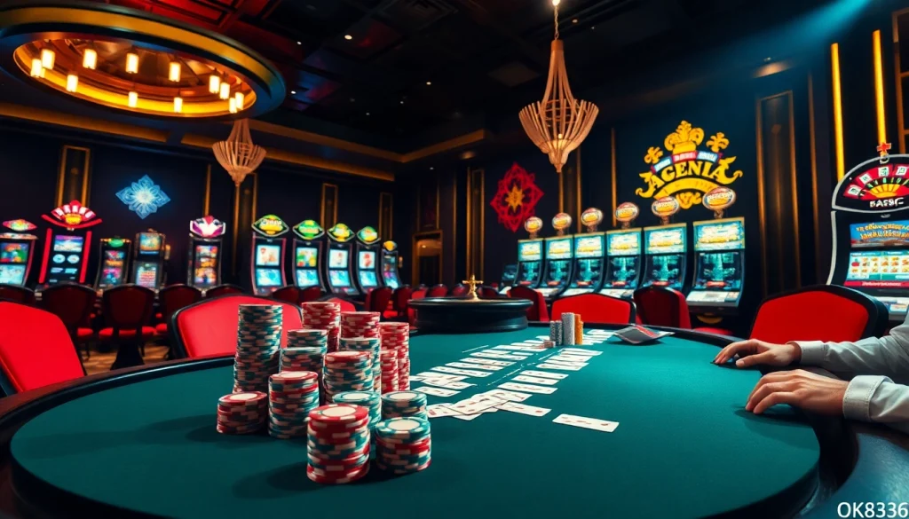 Experience high-stakes poker excitement with ok8386 at a luxurious casino.