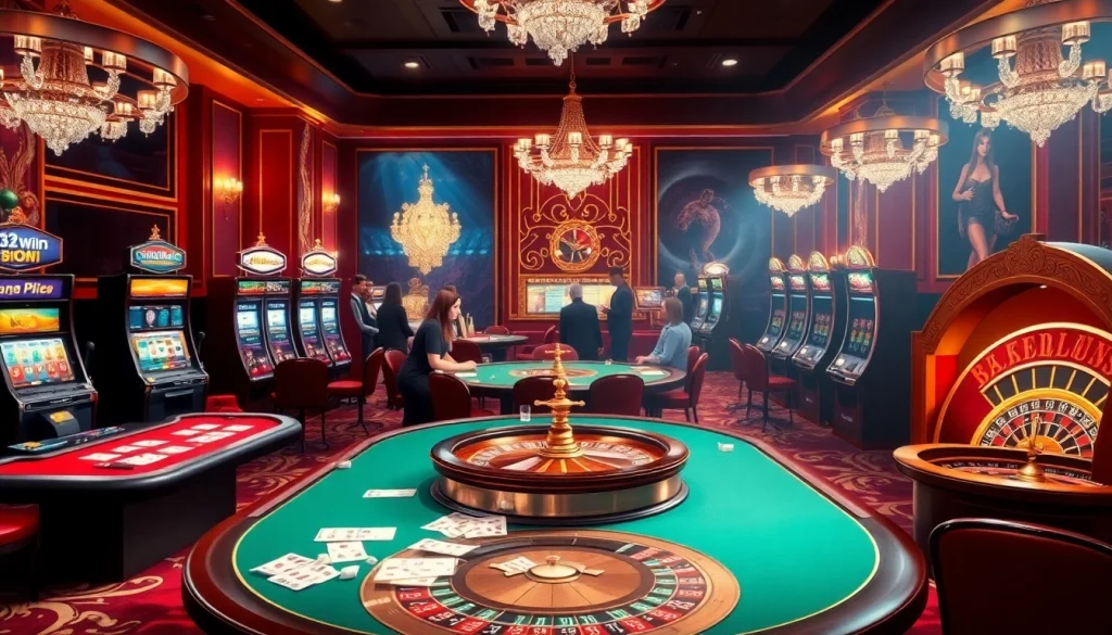 Experience the excitement of gaming at 32win.host with vibrant poker tables and lively slot machines.